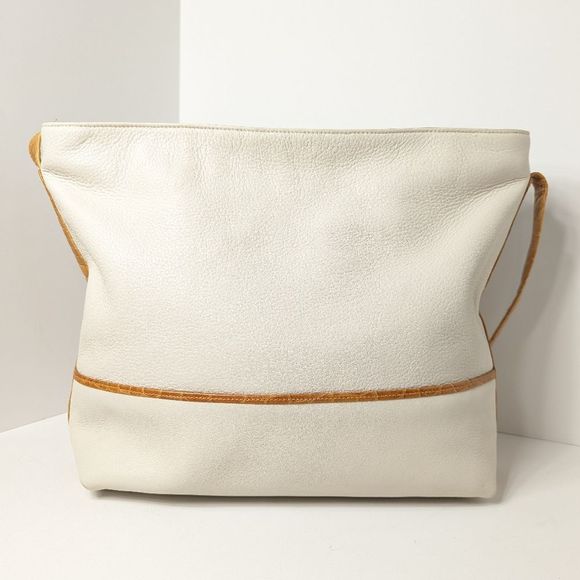 Vintage Cream Leather Shoulder Crossbody Bag Croc Print Trim Susan Gail - Picture 5 of 14